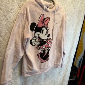 Disney Minnie Mouse Pink Plush Hoodie Cozy Fleece Sweatshirt Soft Girl Pullover